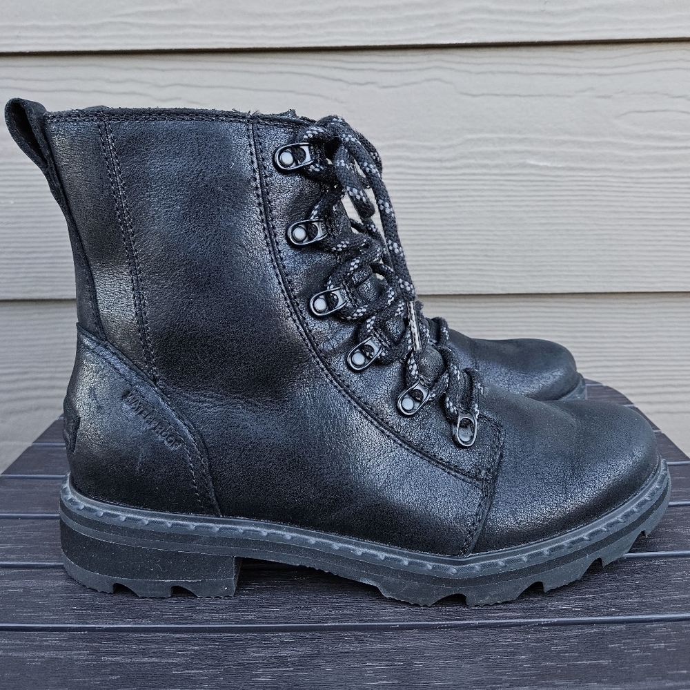 Sorel Lennox Women's Boot Combat Moto Tall Lace-Up Leather Black Shoes Size 9.5